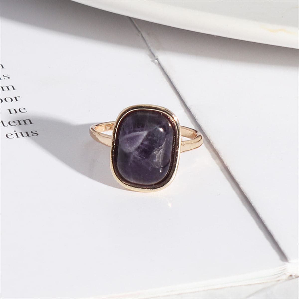 Purple Quartz and 18K Gold-Plated Cushion-Cut Ring, jewelry gift sets for women, dainty minimalist design, front view