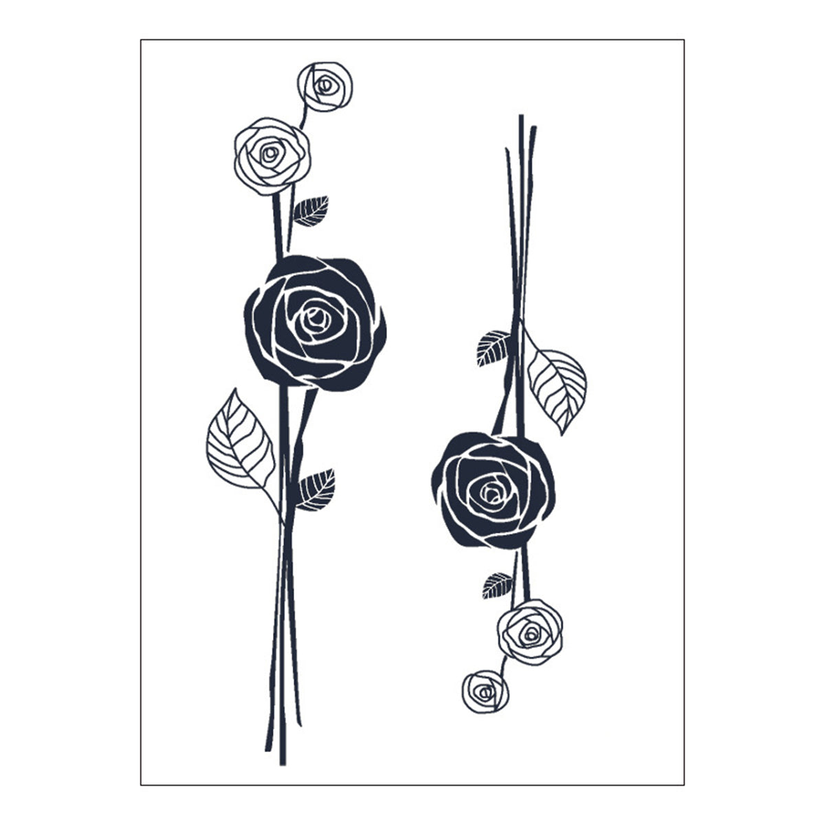 Black Rose Temporary Tattoo Set - 5 Pcs, dainty minimalist design, front view