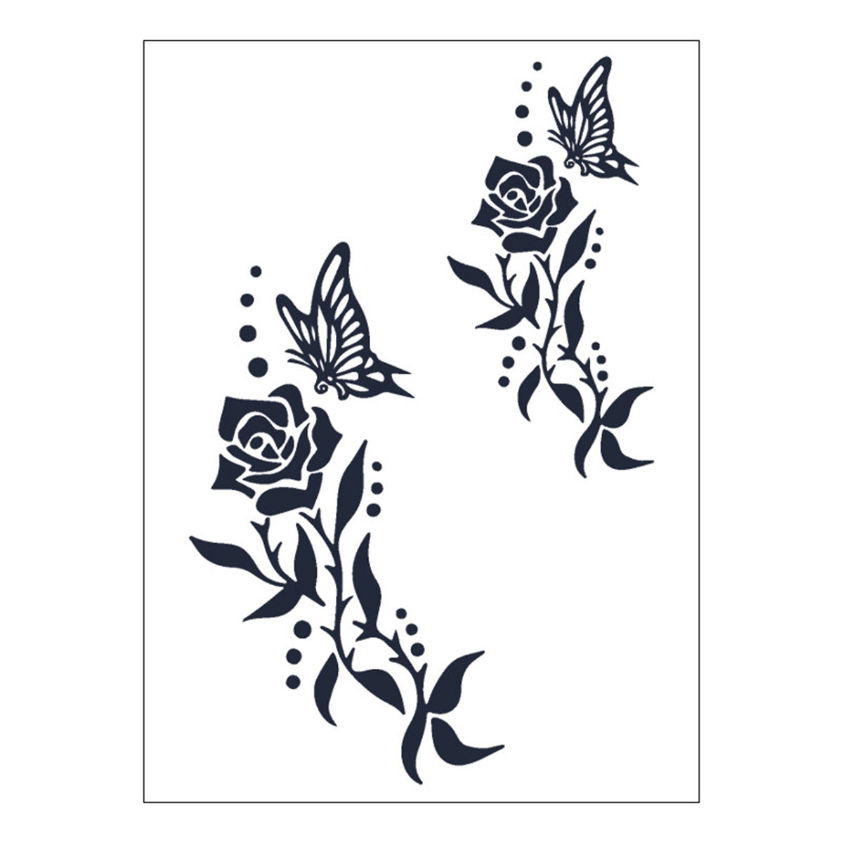 Black Flower and Butterfly Temporary Tattoo Sheet - 5 Pcs, elegant gift for her, front view
