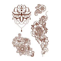 Red Flower Lotus Temporary Tattoo Set - 5 Pcs