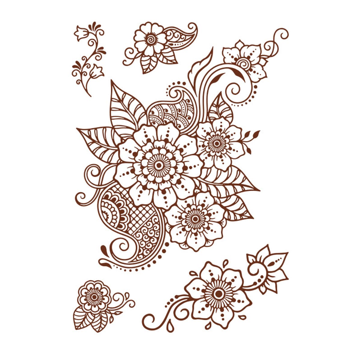 Red Floral Temporary Tattoo Set - 5 Pcs, vintage-inspired design, front view