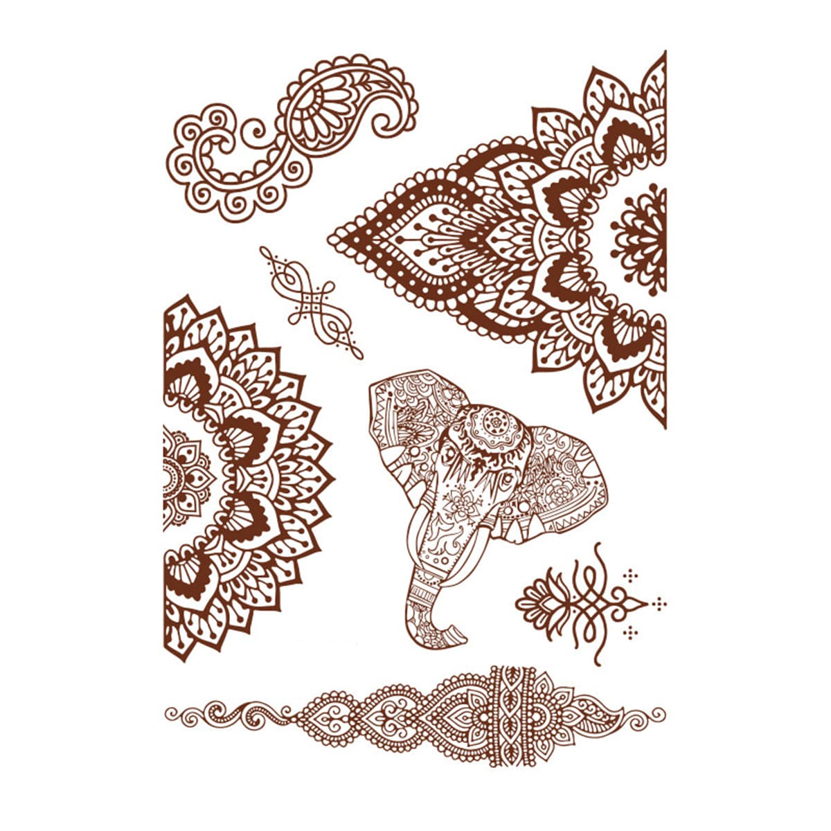 Red Flower Elephant Temporary Tattoo Sheet - 5 Pcs, botanical inspired, front view