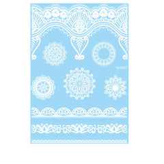 White Lace Flower Plate Temporary Tattoo Sheet - 5 Pcs
