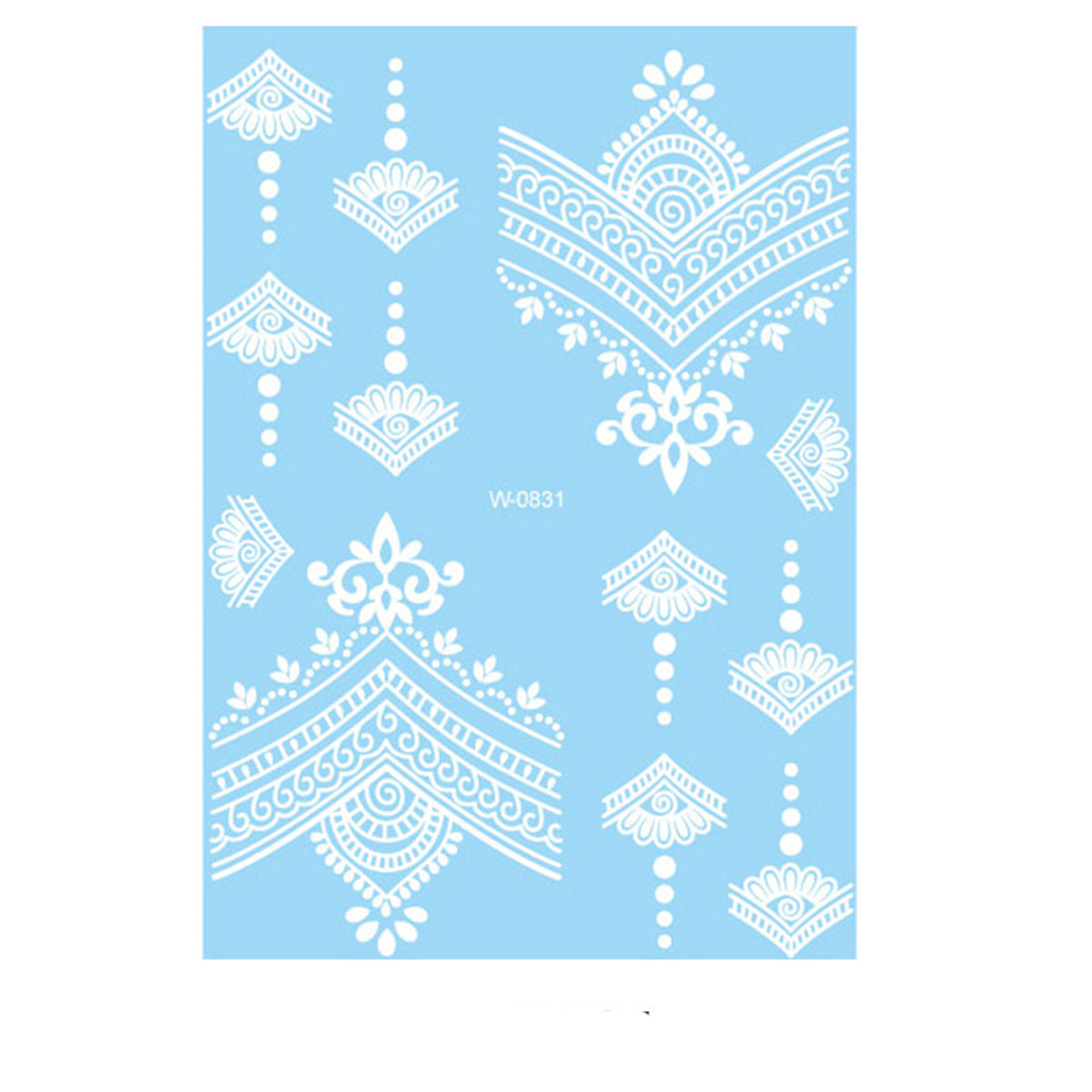 White Lace Floral Fan Temporary Tattoo Set - 5 Pcs, everyday style, front view