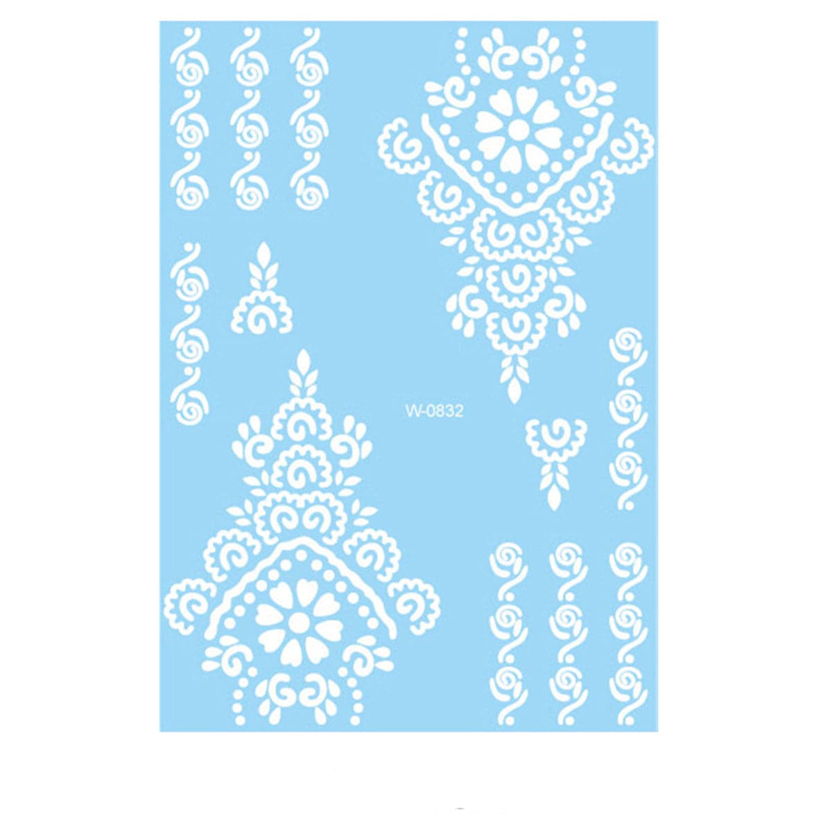 White Lace Heart Flower Temporary Tattoo Sheet - 5 Pcs, dainty minimalist design, front view