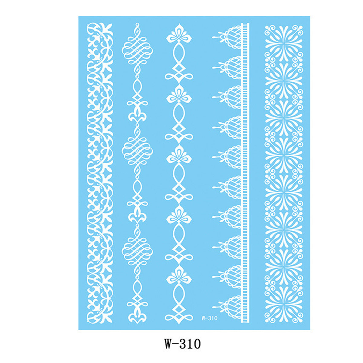 White Botanical Temporary Tattoo Sheet - 5 Pcs, botanical inspired, front view