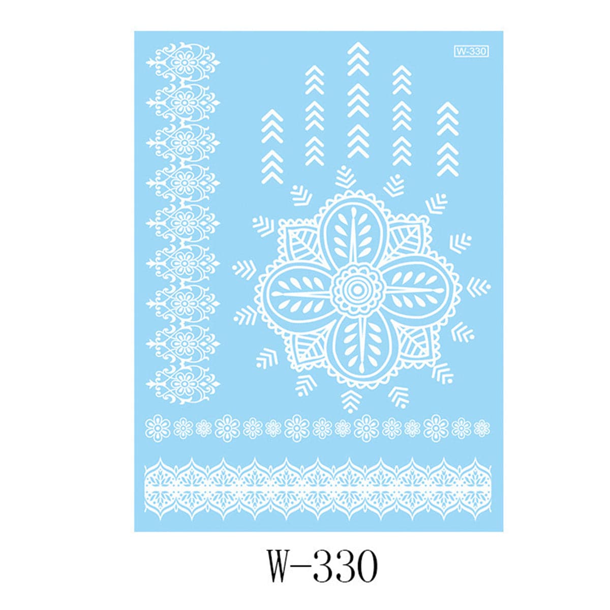 White Floral Lacy Temporary Tattoo Set - 5 Pcs, elegant gift for her, front view