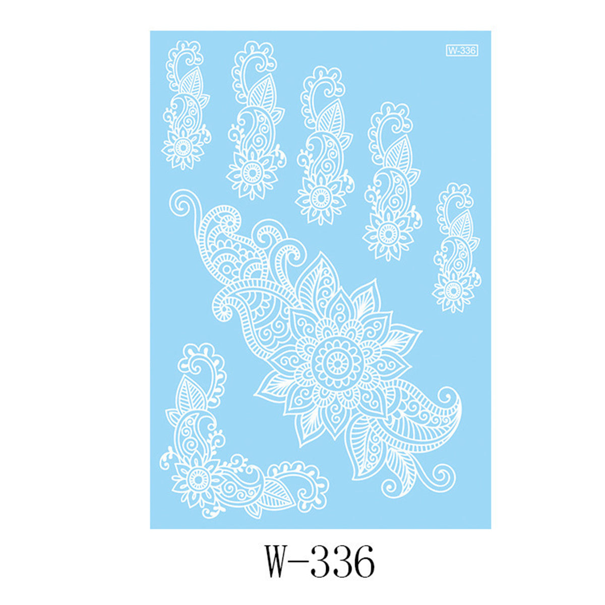 White Paisley Floral Temporary Tattoo Set - 5 Pcs, everyday style, front view