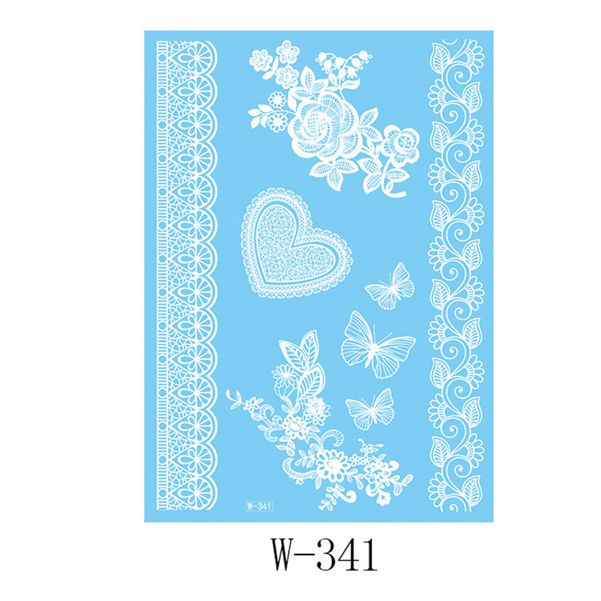 White Heart Butterfly Temporary Tattoos-Set Of 5, elegant gift for her, front view