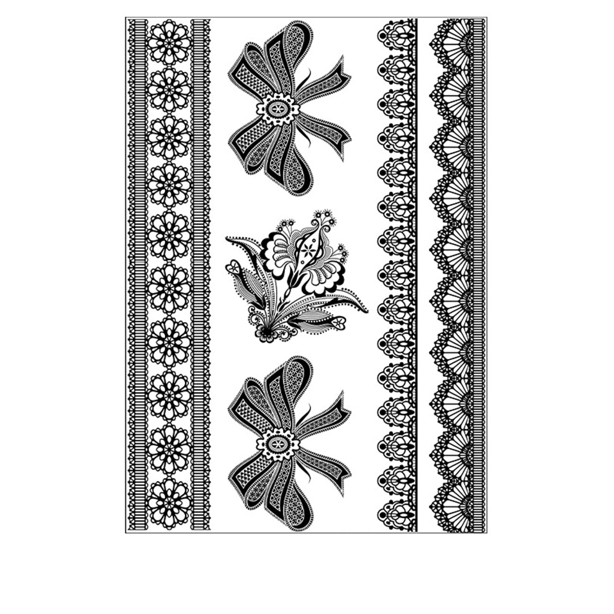 Black Floral Butterfly Temporary Tattoos-Set Of 5, everyday style, front view