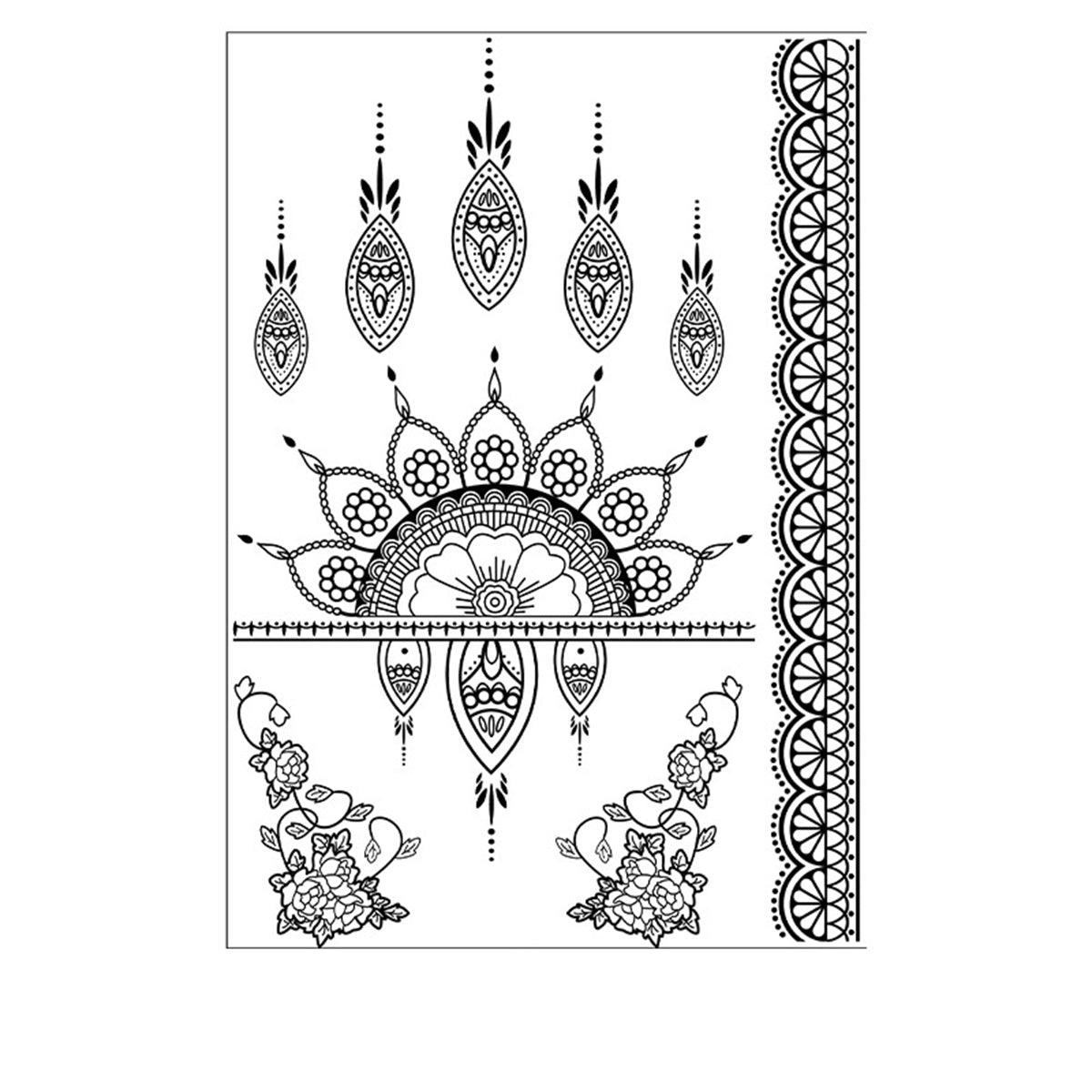 Black Flower Temporary Tattoo Set- 5 Pcs, botanical inspired, front view