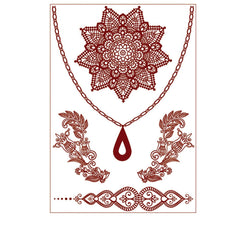Red Mandala Teardrop Pendant Temporary Tattoo Set - 5 Pcs