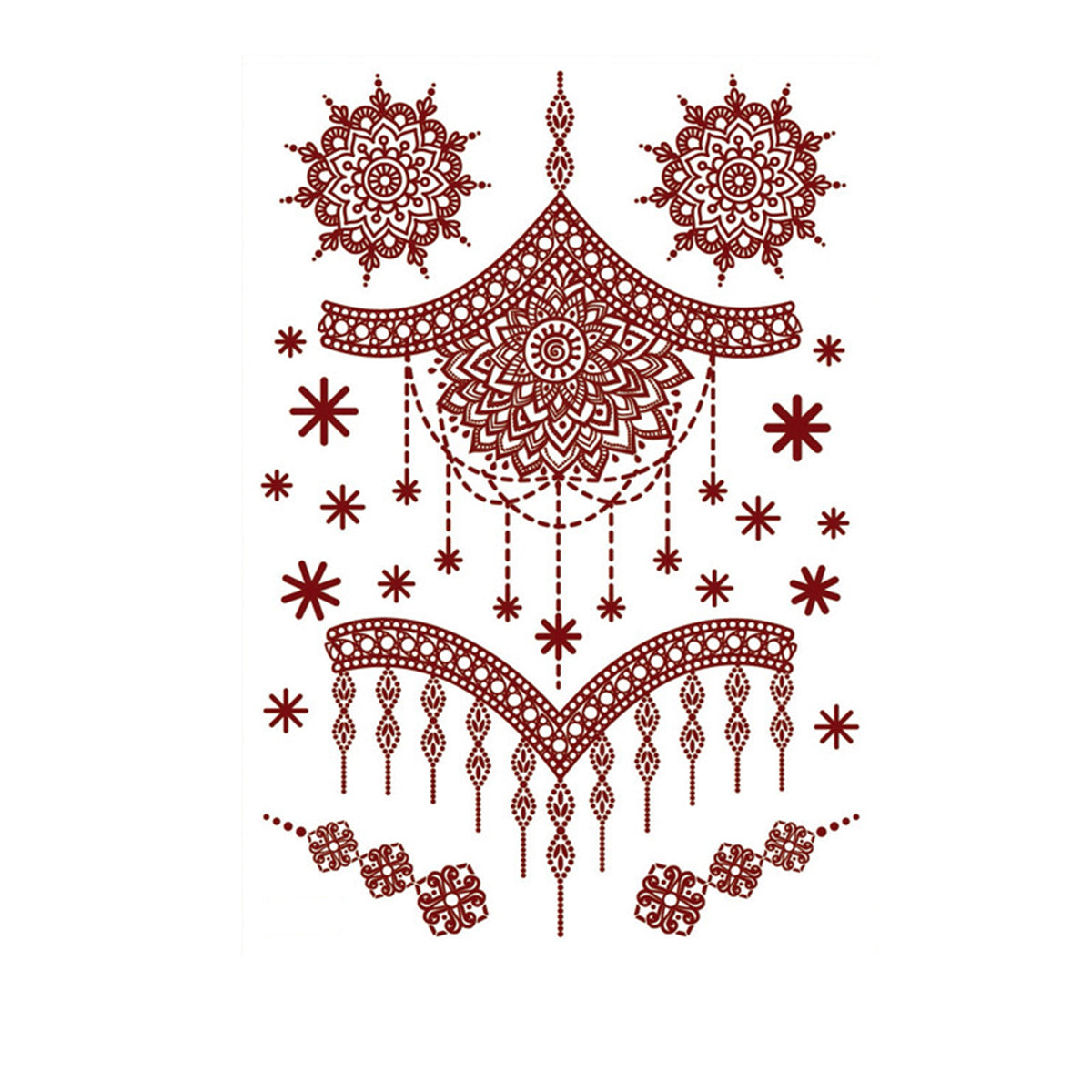 Red Lotus Chandelier Temporary Tattoo Set - 5 Pcs, elegant gift for her, front view