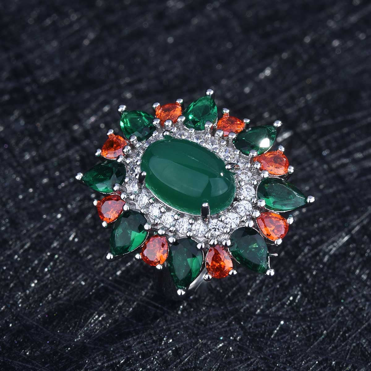 Jade and Crystal Oval-Cut Cocktail Ring, statement rings for women, botanical inspired, lifestyle look
