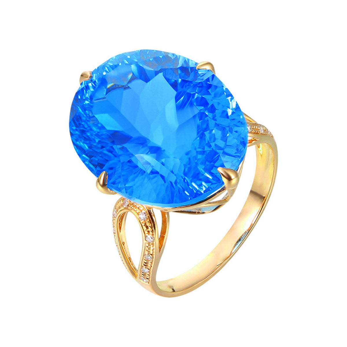 Blue Crystal and 18K Gold-Plated Oval-Cut Adjustable Ring, gold statement rings for women, lifestyle look