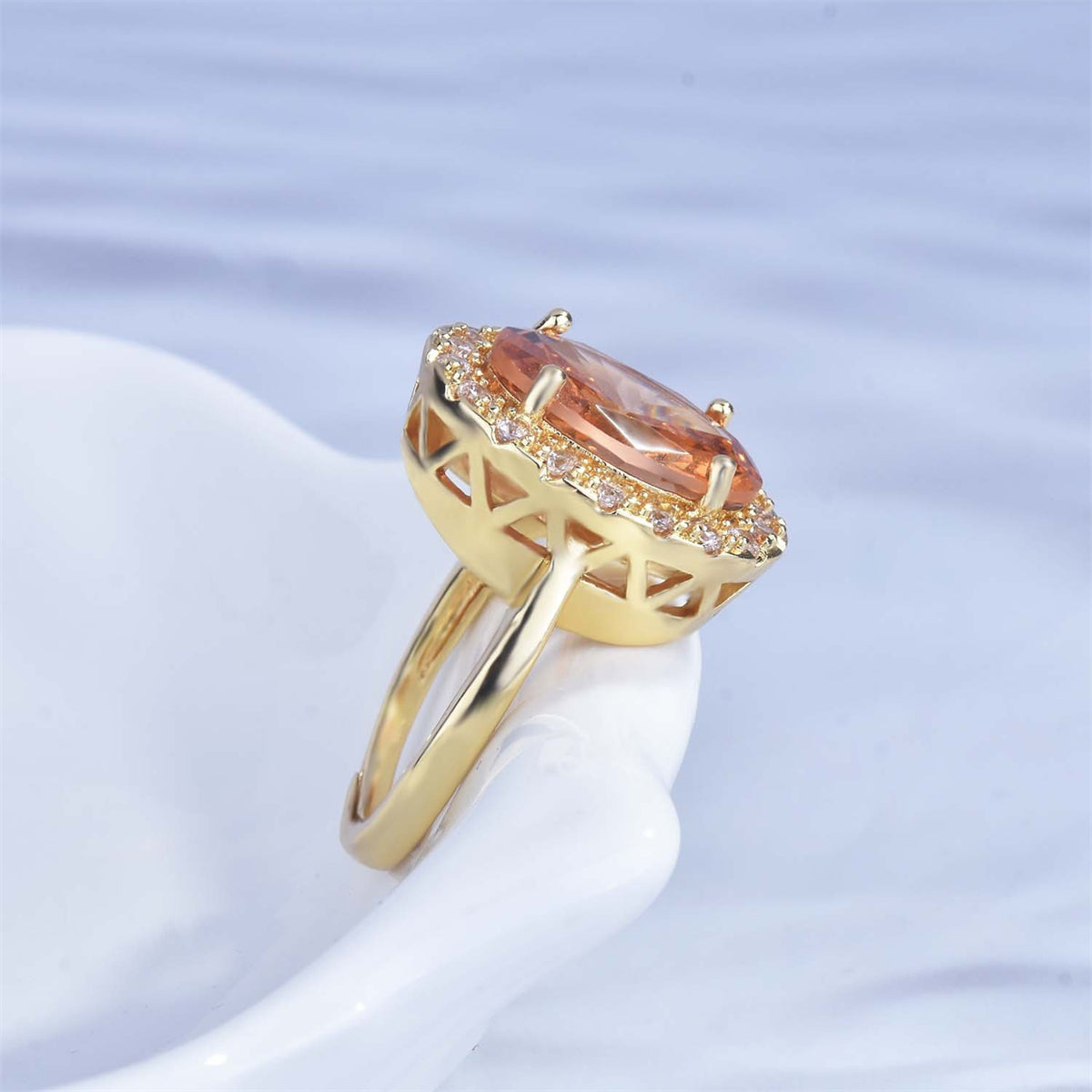 Crystal and Cubic Zirconia 18K Gold-Plated Hola Ring, gold statement rings for women, vintage-inspired design, styled look