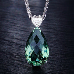 Green Crystal & cubic zirconia Pear Cut Heart Pendant Necklace - streetregion