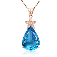 Blue Crystal & cubic zirconia Pear Cut Starfish Pendant Necklace - streetregion