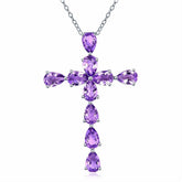 Purple Crystal & Silver-Plated Pear Cut Cross Pendant Necklace