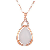 White Jade & Cubic Zirconia Pear Cut Pendant Necklace