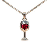 Red Crystal & Silver-Plated Heart Cut Wine Glass Pendant Necklace