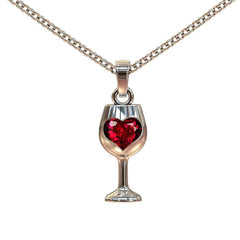 Red Crystal & Silver-Plated Heart Cut Wine Glass Pendant Necklace