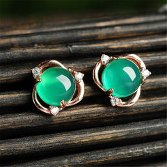 Green Jade & 18k Rose Gold-Plated Stud Earrings - streetregion