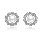 Imitation Pearl & cubic zirconia Leaf Halo Stud Earrings - streetregion