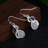 Purple Crystal & Opal Pear-Cut Textured Drop Earrings - streetregion