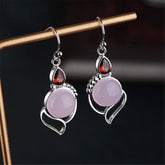 Pink Cat's Eye & Red Crystal Silver-Plated Drop Earrings