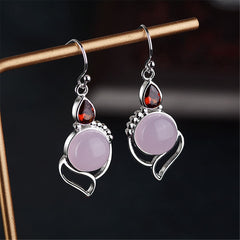 Pink Cat's Eye & Red Crystal Silver-Plated Drop Earrings
