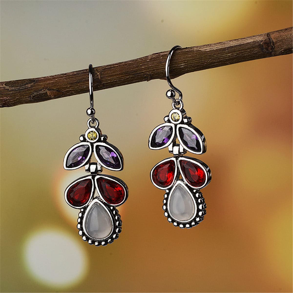 Red & Purple Crystal & Opal Teardrop Earrings - streetregion