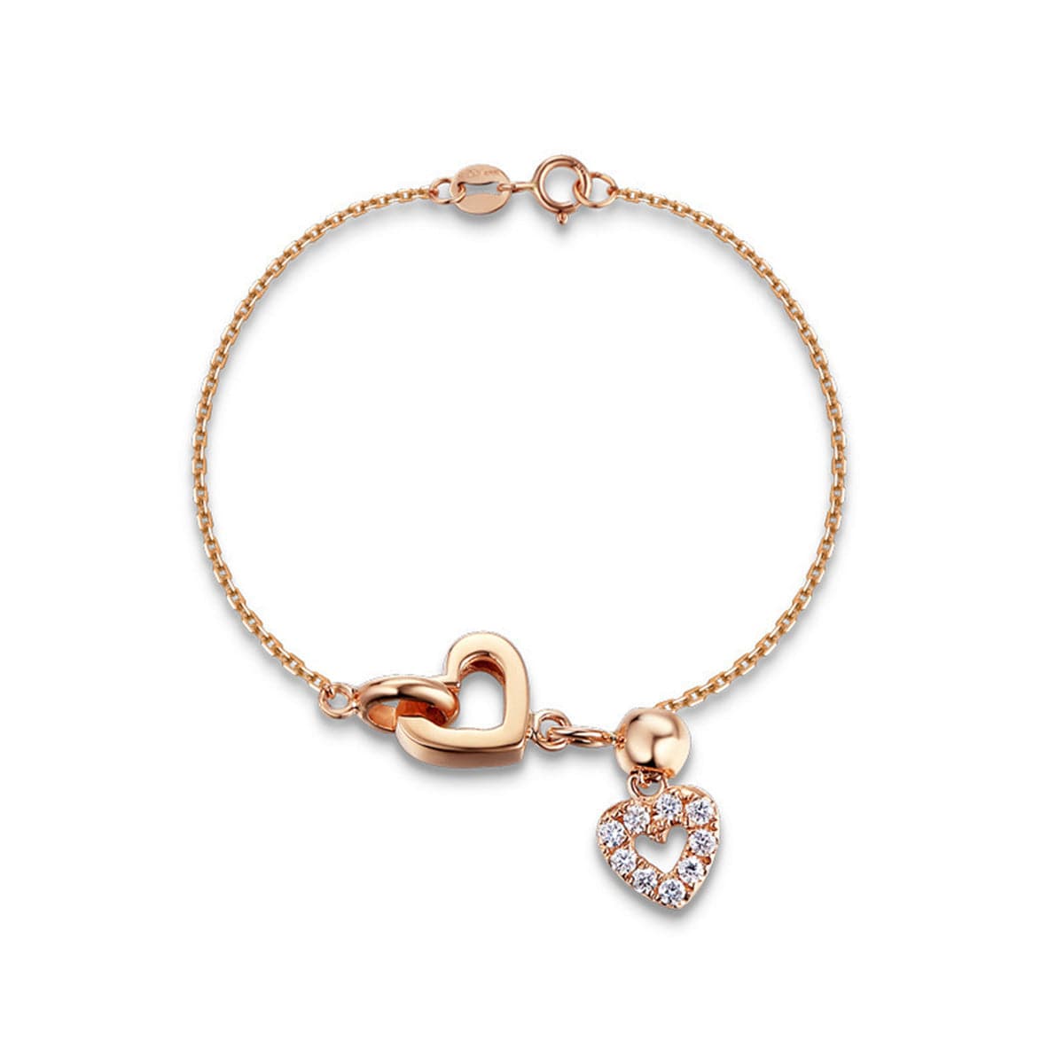 cubic zirconia & 18k Rose Gold-Plated Heart Bracelet - streetregion