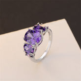 Purple Crystal & Silvertone Triple Oval-Cut Ring - streetregion