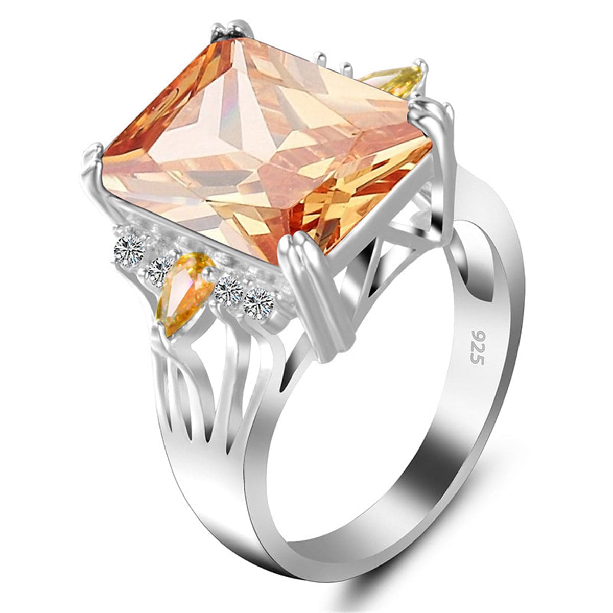 Champagne Crystal & cubic zirconia Princess-Cut Ring - streetregion