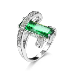 Green Crystal & cubic zirconia Geometric Ring - streetregion