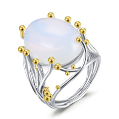 Moonstone & Two-Tone Oval Rattan Ring