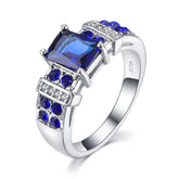 Dark Blue cubic zirconia & Silvertone Cushion-Cut Ring - streetregion