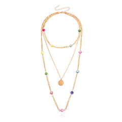 Multicolor Acrylic & Cubic Zirconia 18K Gold-Plated Pendant Layered Necklace