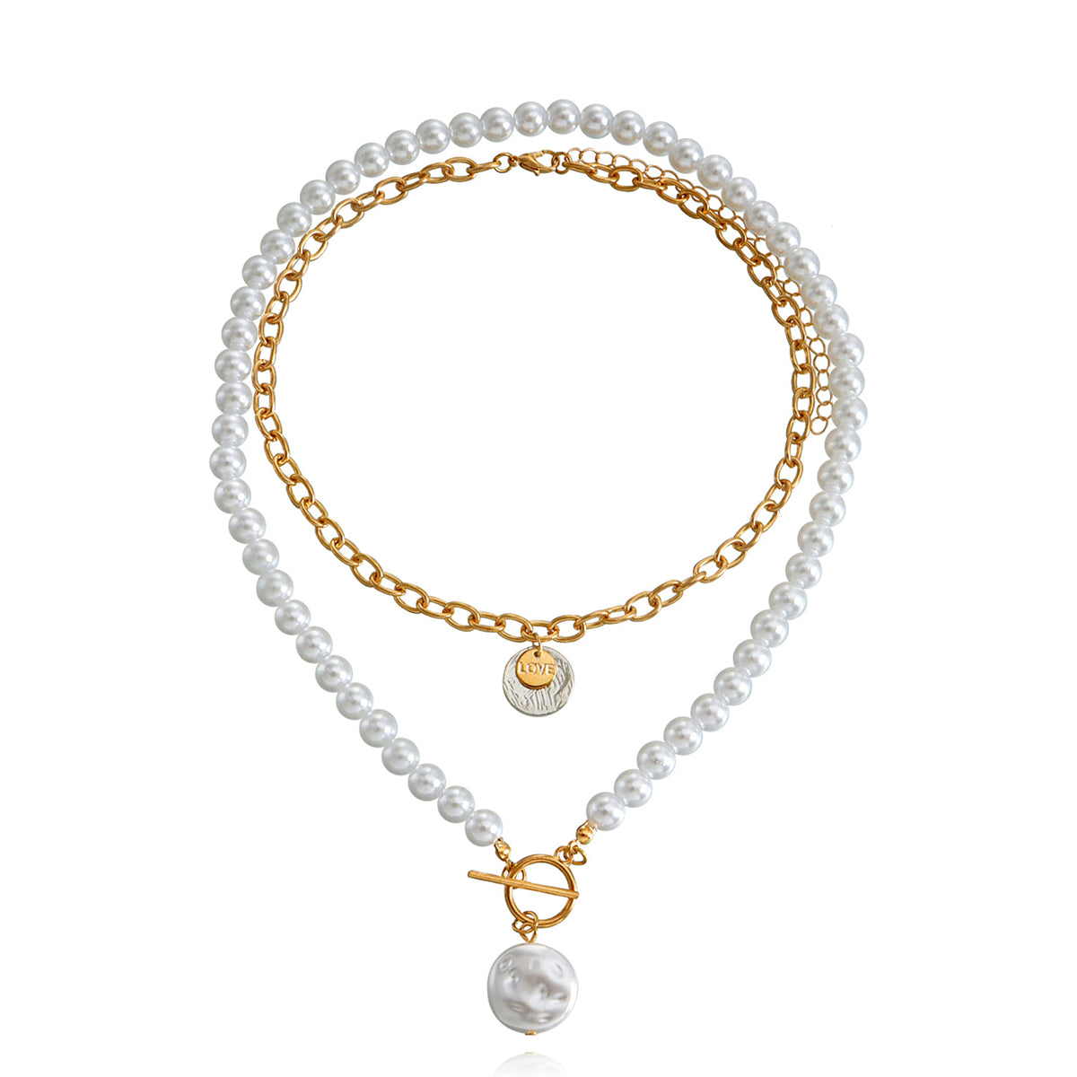 Pearl and Two-Tone Coin Pendant Necklace Set, jewelry gift sets for women, elegant gift for her, styled look