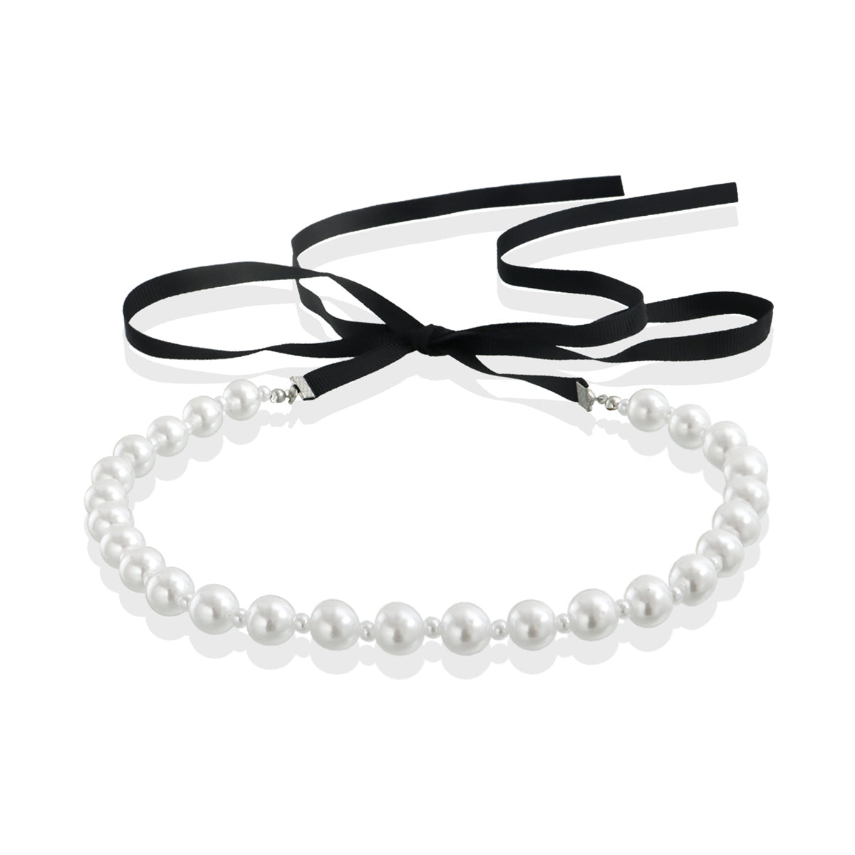 Pearl and Polyster Bow Choker Necklace, pendant necklace for women, vintage-inspired design, styled look