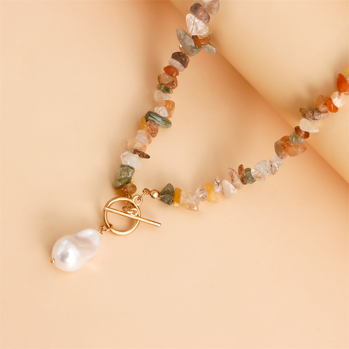 Pearl and Vibrant Irregular Resin Beaded Toggle Pendant Necklace, chunky choker necklace, styled look