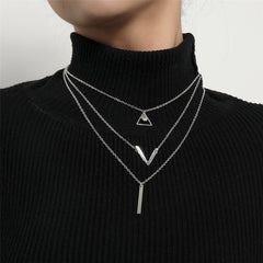 Cubic Zirconia & 18K Gold-Plated Triangle Layered Pendant Necklace