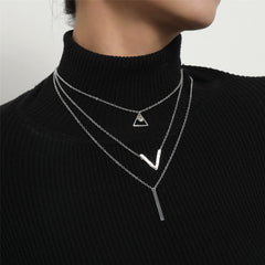 Cubic Zirconia & 18K Gold-Plated Triangle Layered Pendant Necklace