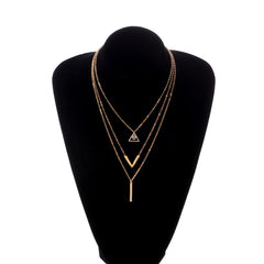 Cubic Zirconia & 18K Gold-Plated Triangle Layered Pendant Necklace