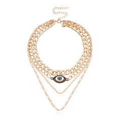 Blue Resin & 18K Gold-Plated Evil Eye Layered Pendant Necklace