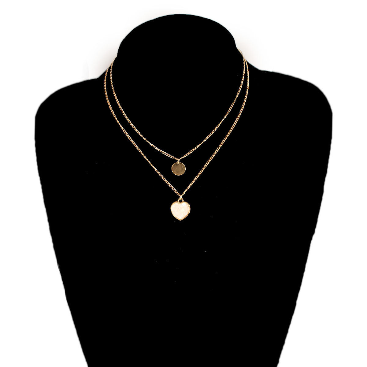 18K Gold-Plated Heart and Round Pendant Necklace Set, jewelry gift sets for women, dainty minimalist design, styled look