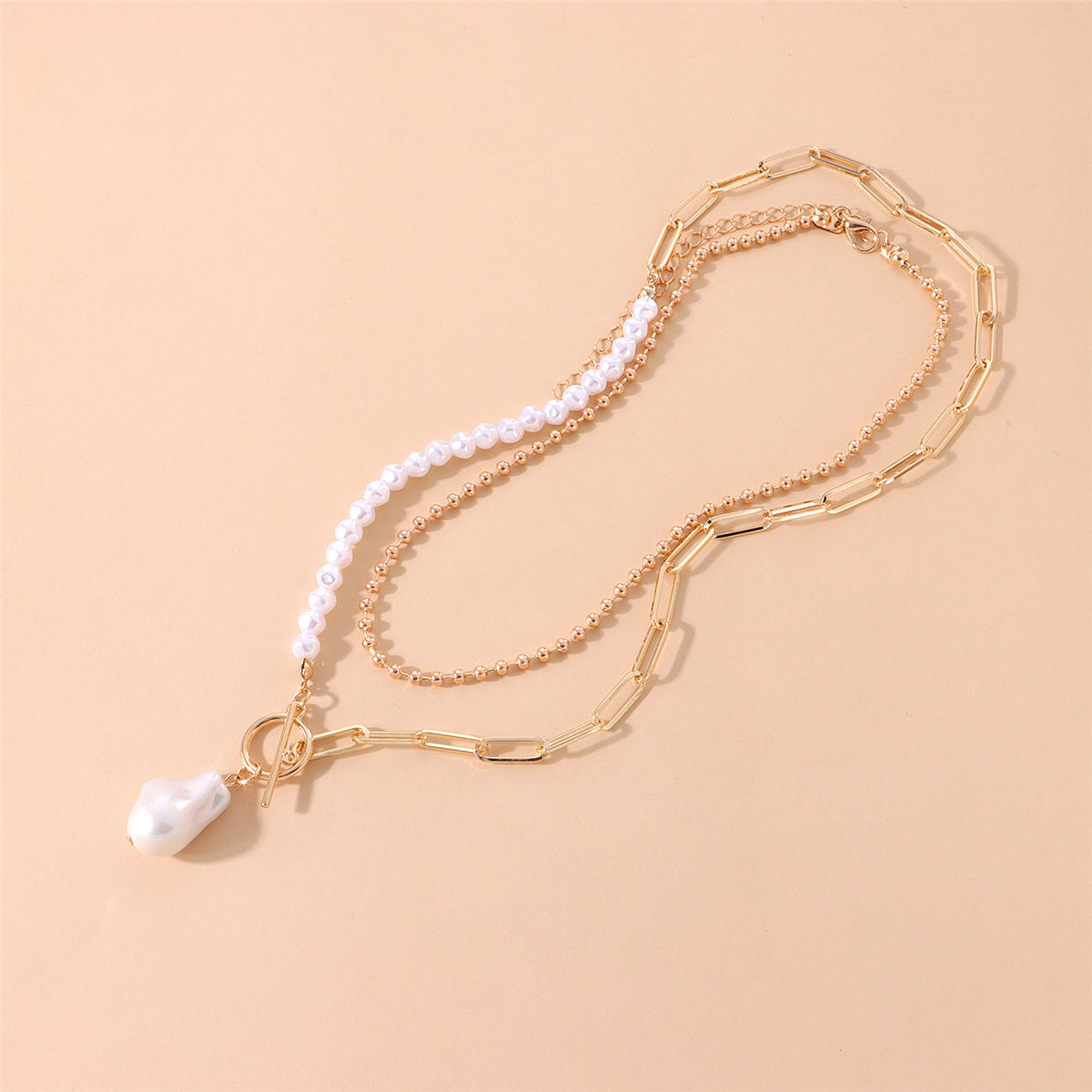 Pearl and 18K Gold-Plated Baroque Toggle Necklace Set, jewelry gift sets for women, everyday style, styled look