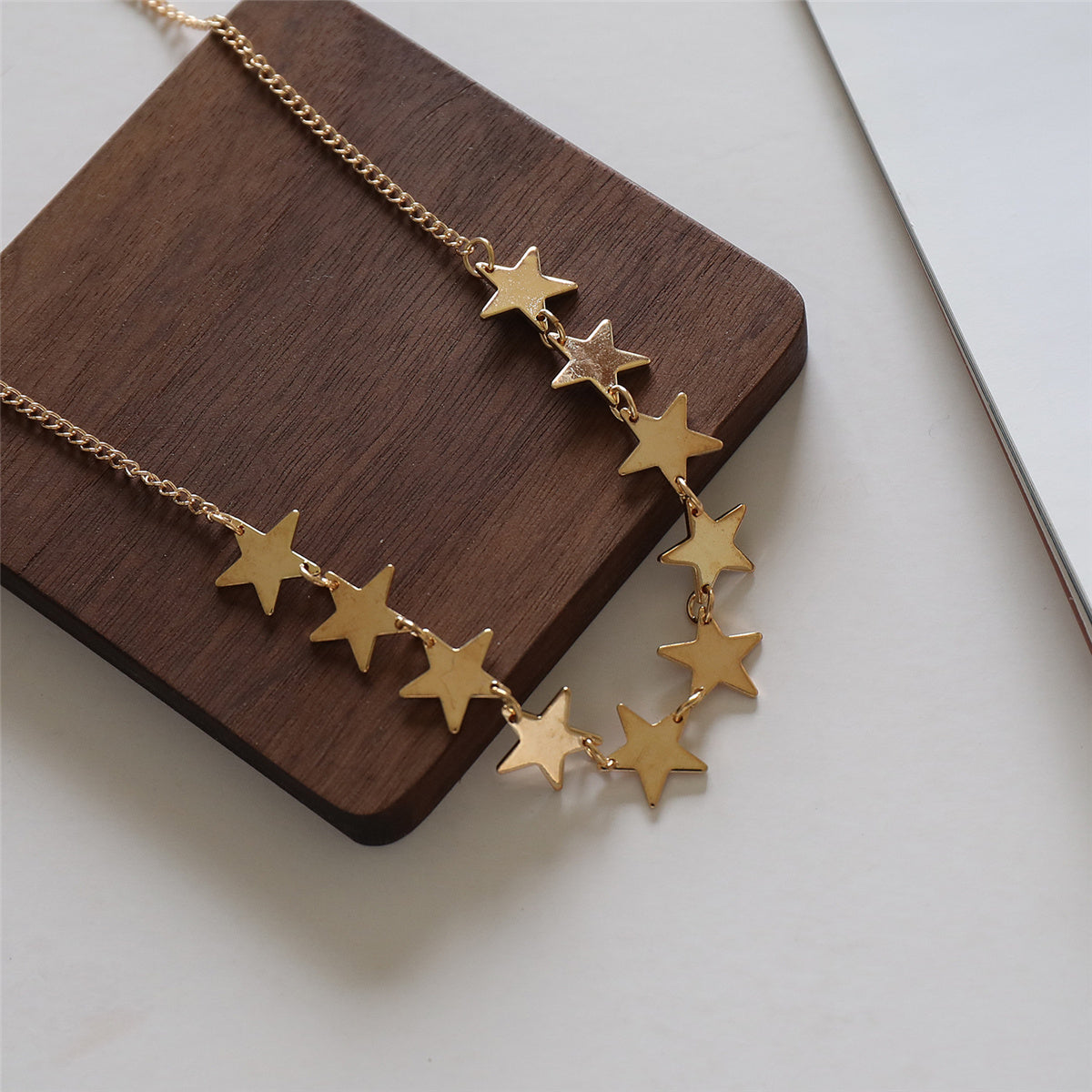 18K Gold-Plated Star Chain Statement Necklace, gold pendant necklace for women, botanical inspired, styled look