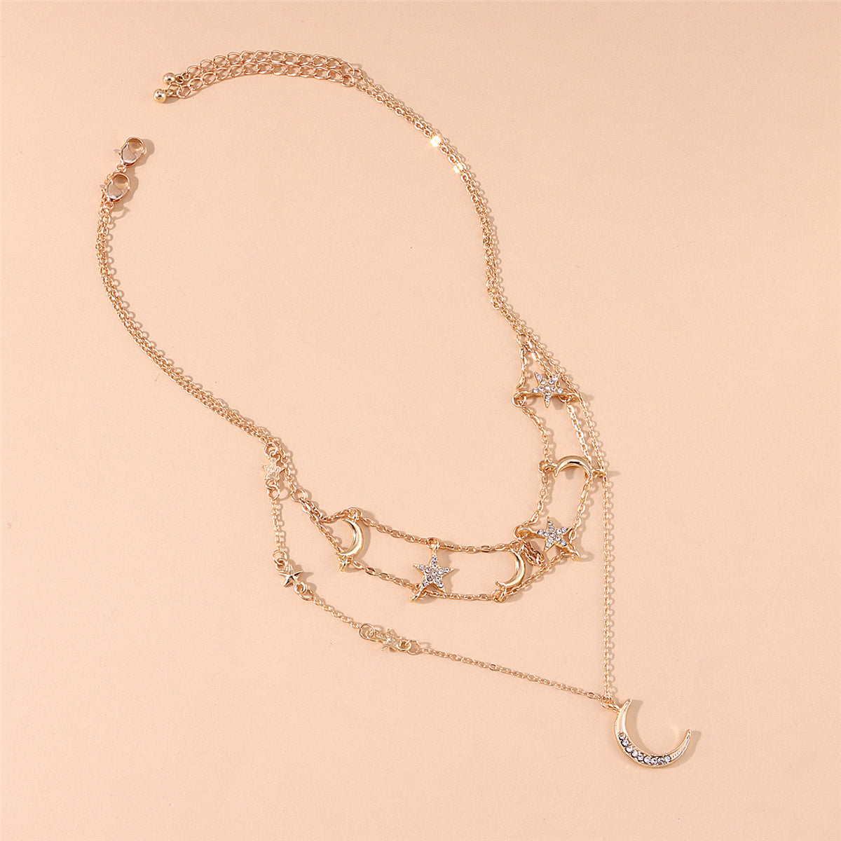Cubic Zirconia and 18K Gold-Plated Star Moon Layered Pendant Necklace, gold pendant necklace for women, styled look